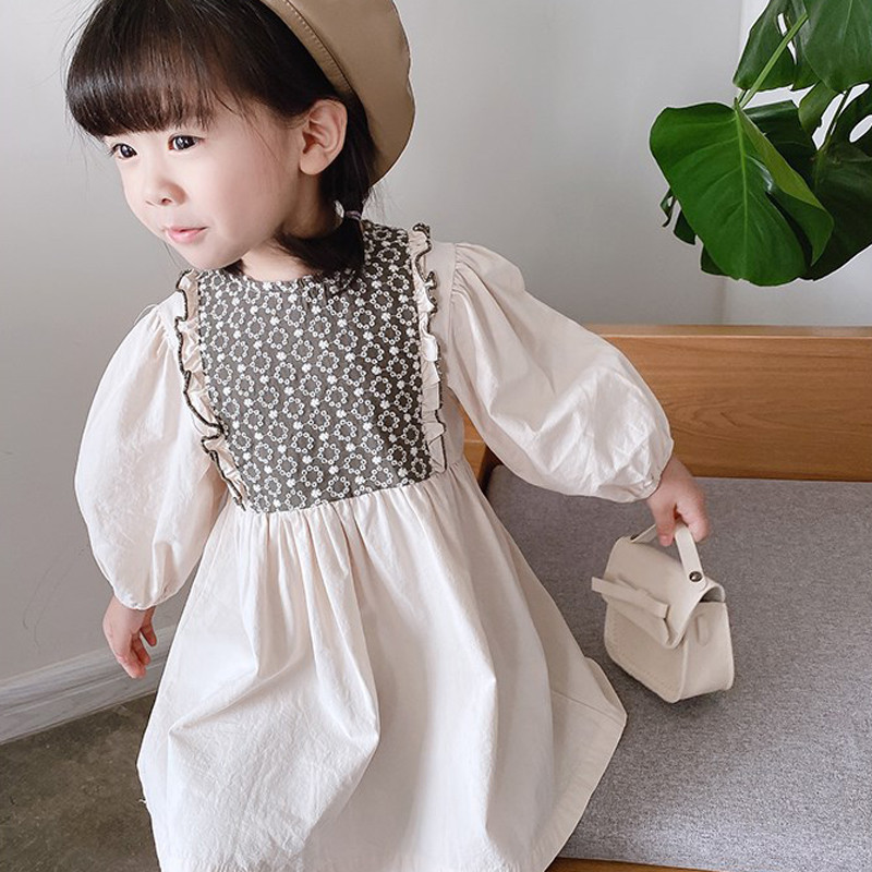 Haljine za djevojčice Jesen 2023. Nova dječja dječja odjeća Korejska japanska odjeća s šivanim cvijećem Široka moderna haljina za djevojčice
