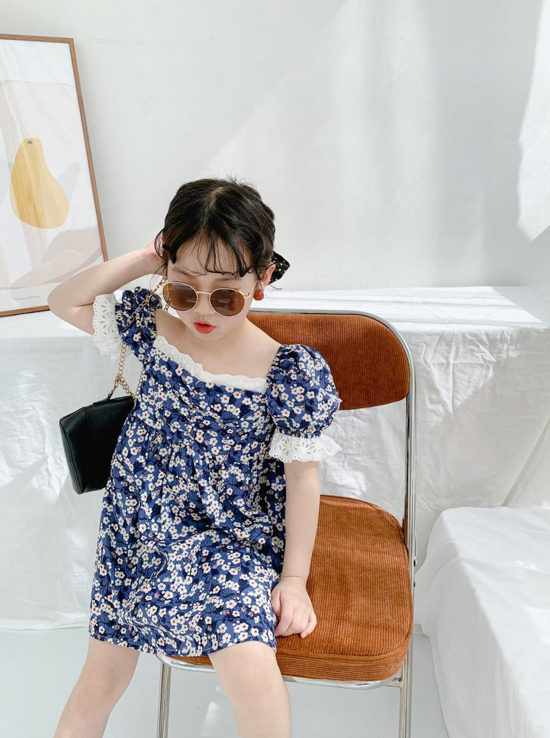 Ljetna haljina za djevojčice Čipkani ovratnik Cvjetni kompleti Slatki kostimi Princeza Party haljina Pamuk Dječja dječja odjeća za djevojčice