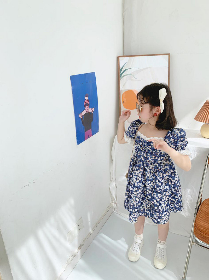 Ljetna haljina za djevojčice Čipkani ovratnik Cvjetni kompleti Slatki kostimi Princeza Party haljina Pamuk Dječja dječja odjeća za djevojčice