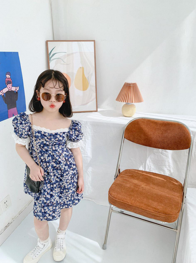 Ljetna haljina za djevojčice Čipkani ovratnik Cvjetni kompleti Slatki kostimi Princeza Party haljina Pamuk Dječja dječja odjeća za djevojčice