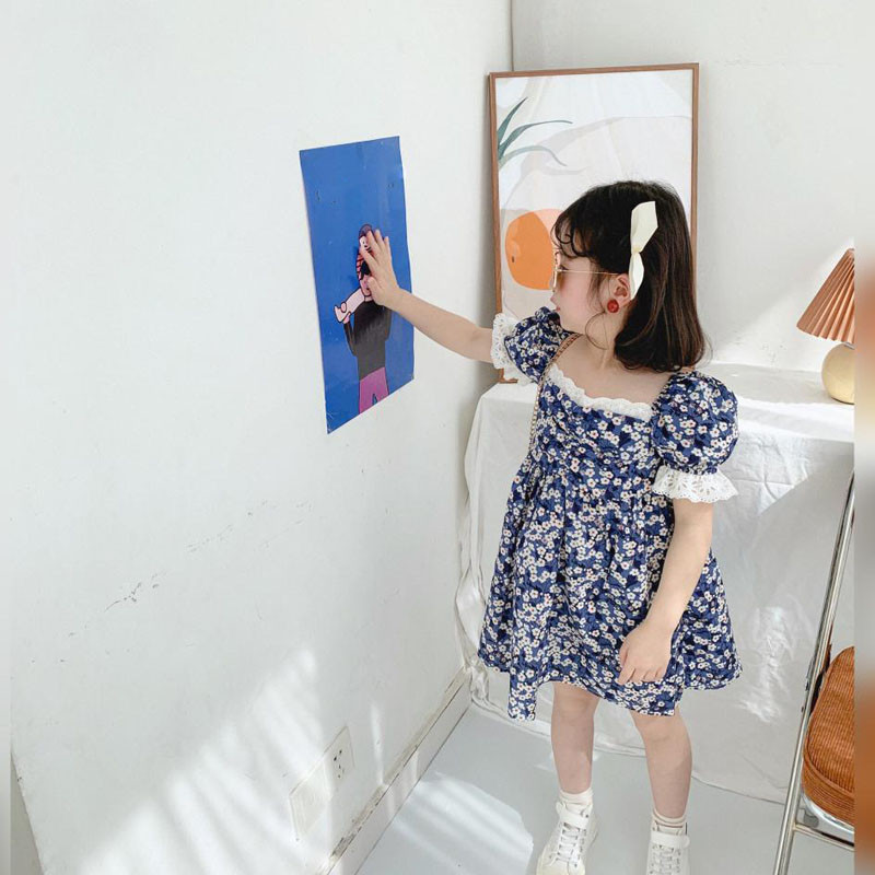 Ljetna haljina za djevojčice Čipkani ovratnik Cvjetni kompleti Slatki kostimi Princeza Party haljina Pamuk Dječja dječja odjeća za djevojčice