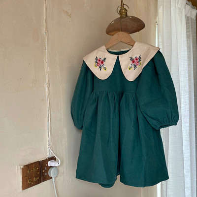 Proljetna i jesenska haljina za djevojčice Nova izvezena ovratnica za lutke Haljina princeze s izvezenim cvijetom i reverom Ležerna dječja odjeća