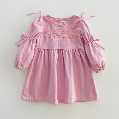 Jesenska haljina za djevojčice, korejska dječja leptir-kravata, čipkasta haljina s mjehurićastim rukavima, proljetna haljina princeze s okruglim izrezom i dugim rukavima 2024.