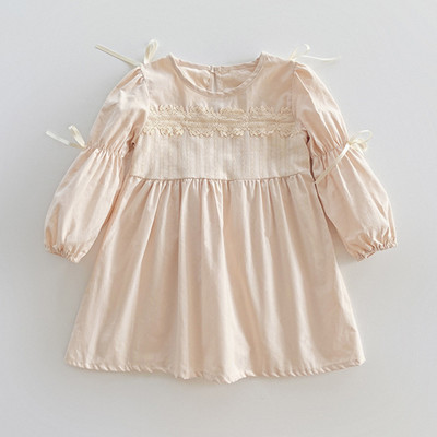 Jesenska haljina za djevojčice, korejska dječja leptir-kravata, čipkasta haljina s mjehurićastim rukavima, proljetna haljina princeze s okruglim izrezom i dugim rukavima 2024.