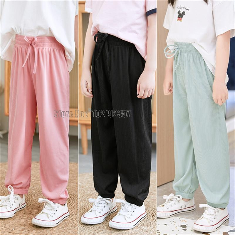Dječja odjeća Tinejdžerke Ružičasta modna ljetna zelena Ležerne široke nogavice Dječje široke cool hlače