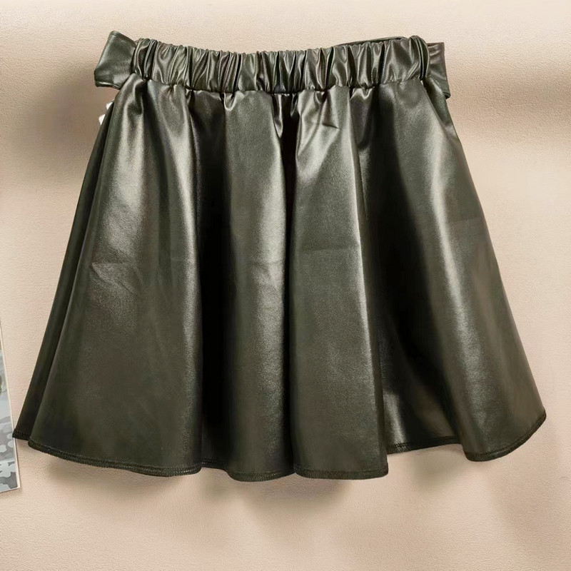 Δερμάτινη φούστα για κορίτσια Φθινοπωρινή χειμερινή μόδα Μωρό κορίτσι ψηλόμεσο φιόγκο PU δερμάτινες μίνι φούστες Μαύρη πλισέ πριγκίπισσα φούστα Tutu