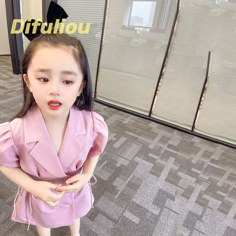 Modno odijelo za djevojke Trendy ljeto 2022. Odjeća za sve kombinacije Britanski stil Prekrasne haljine A kroja za djevojke s kratkim rukavima