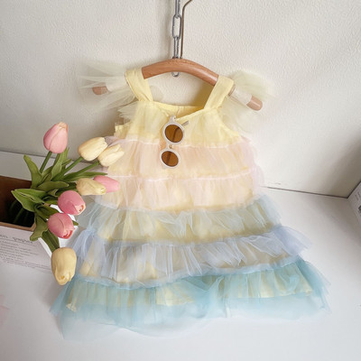 Haljina za djevojčice Ljetna odjeća za djevojčice 2023. Modna haljina za djevojčice s velikom mašnom Trodimenzionalna haljina s cvjetovima Mrežasta haljina duginih boja