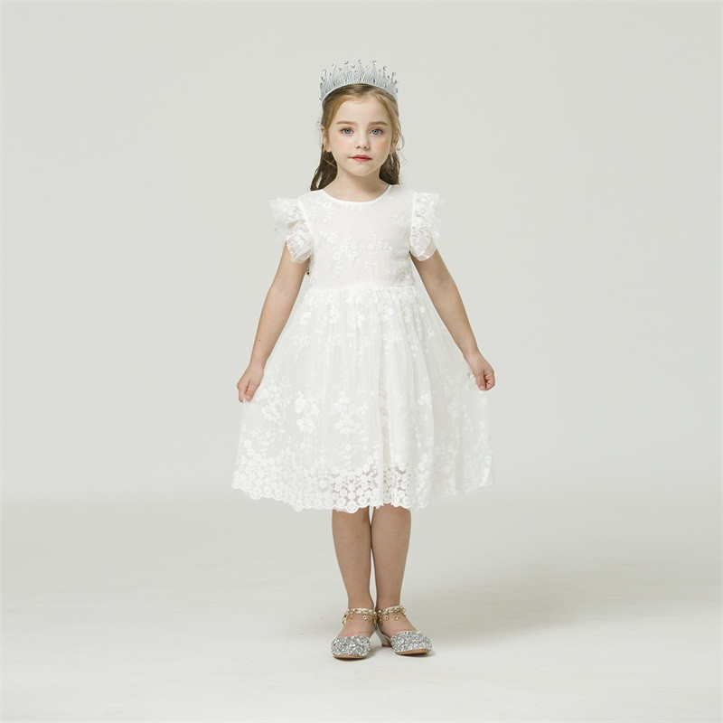 Tüdrukute suvine varrukateta kleit pulmapidu valge lilleline kleidid 3 4 5 6 7 8 aastane laste pitsist vabaaja printsessi kostüüm Tutu Vestido