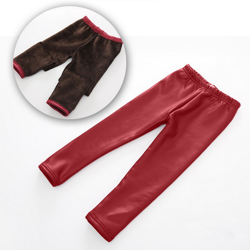 Tajice za djevojčice Kožne tajice Pencil Hlače Nove zimske dječje tople hlače Tajice od PU kože Uske kožne hlače za djevojčice