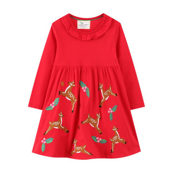Jumping Meters Χριστουγεννιάτικα φορέματα για κορίτσια με κέντημα ελαφιού Hot Selling Princess βαμβακερά βρεφικά ρούχα μακρυμάνικα παιδικά φόρεμα