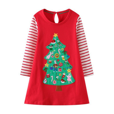 Jumping Meters Χριστουγεννιάτικα φορέματα για κορίτσια με κέντημα ελαφιού Hot Selling Princess βαμβακερά βρεφικά ρούχα μακρυμάνικα παιδικά φόρεμα