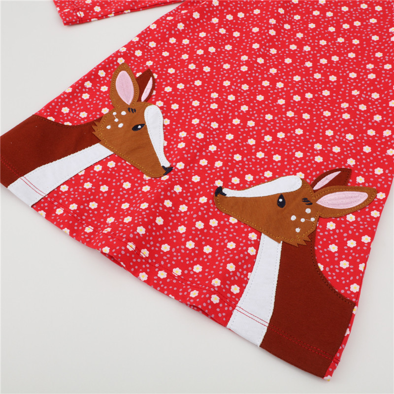 Jumping Meters Χριστουγεννιάτικα φορέματα για κορίτσια με κέντημα ελαφιού Hot Selling Princess βαμβακερά βρεφικά ρούχα μακρυμάνικα παιδικά φόρεμα