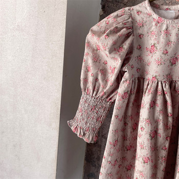 deer jonmi Νέο φθινόπωρο 2023 για μωρά κορίτσια με φλοράλ εμπριμέ φόρεμα ριπέ μανίκι ρετρό δικαστήριο Παιδικά φορέματα πριγκίπισσας