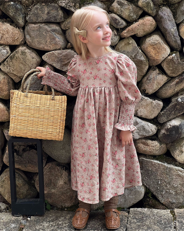 deer jonmi Nova jesen 2023. za djevojčice, haljina s cvjetnim uzorkom, puf rukava, retro ogrtač u dvorskom stilu, dječje haljine za princeze