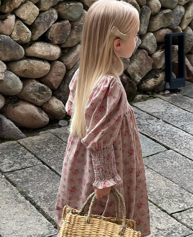 deer jonmi Nova jesen 2023. za djevojčice, haljina s cvjetnim uzorkom, puf rukava, retro ogrtač u dvorskom stilu, dječje haljine za princeze