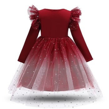 Червена коледна рокля за момичета, есенна пачка от тюл с пълен ръкав, детска принцеса, дрехи за рожден ден, детски новогодишни костюми