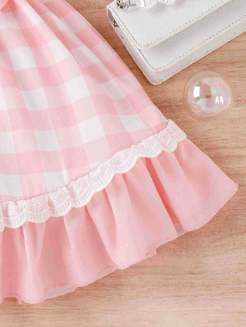 Κοριτσίστικο φόρεμα πριγκίπισσας 2023 Καλοκαιρινό παιδικό φόρεμα για κορίτσι μωρό δαντέλα δαντέλα καρό αμάνικο αγροτικό φόρεμα με βολάν casual φόρεμα