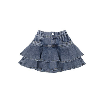 Καλοκαιρινό μονόχρωμο κοριτσίστικο τζιν φούστες πλισέ ψεύτικες δύο τεμάχια παντελόνι Παιδική τζιν φούστα ψεύτικες δύο τεμάχια