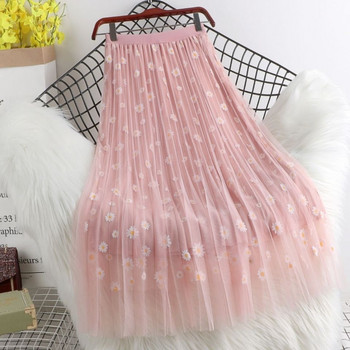 Εφηβικές φούστες Maxi Φούστες με φλοράλ εμπριμέ διχτυωτές φούστες 2023 Νέα άφιξη Φούστες με μοτίβο μαργαρίτας Πλισέ φούστες ροζ άσπρες για 6-15 χρόνια