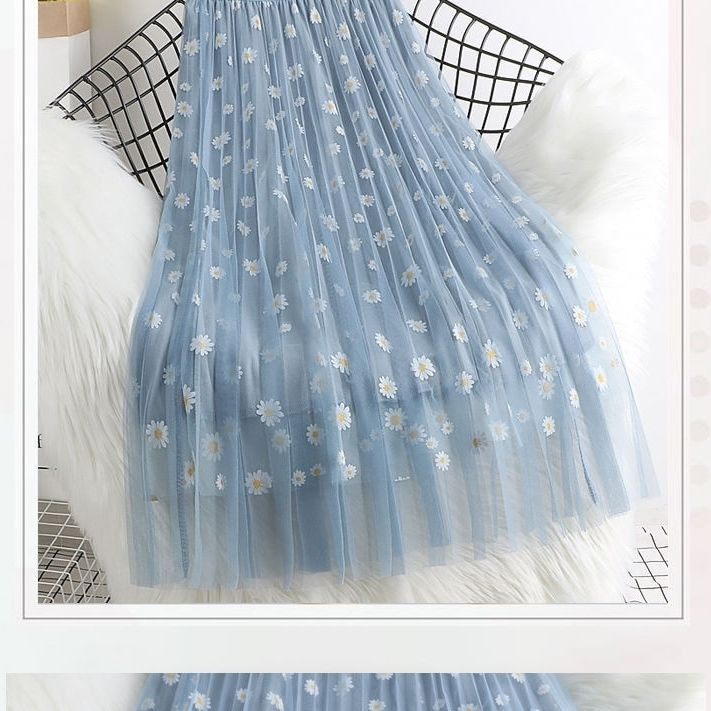 Maxi suknje za tinejdžerice Mrežaste suknje s cvjetnim printom Novi dolazak 2023. Plisirane suknje s tratinčastim uzorkom Ružičasto bijele suknje za 6-15 godina