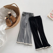 Dječje tajice Ležerne hlače Djevojčice Meke i visoke elastične hlače Djevojačke pletene široke hlače Jesen 2023. Moderne dječje hlače