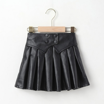 Crne plisirane kratke hlače od PU kožne suknje za djecu