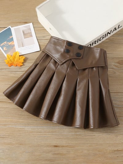 Crne plisirane kratke hlače od PU kožne suknje za djecu