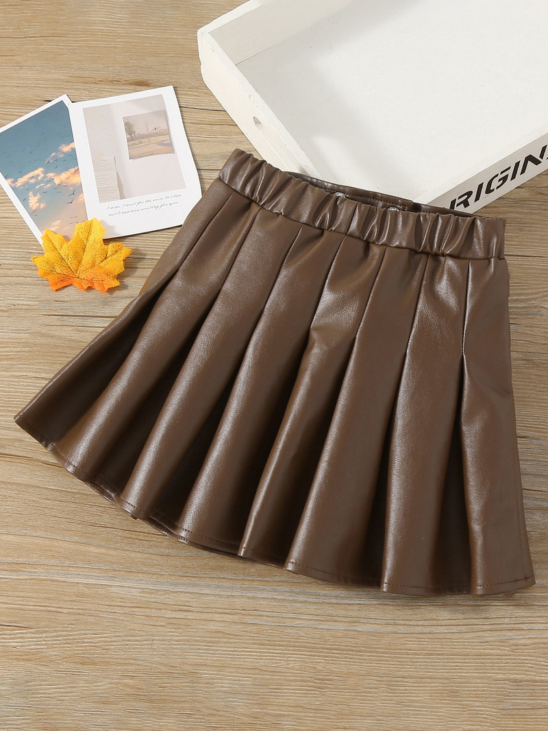 Crne plisirane kratke hlače od PU kožne suknje za djecu