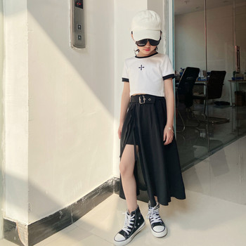Κορίτσια Μαύρη Σιφόν Καλοκαιρινή Φούστα Μόδα Απλή Μονόχρωμη Παιδικά Ρούχα Κορίτσια Μόδα Παιδική Στολή για Κορίτσια Μωρό