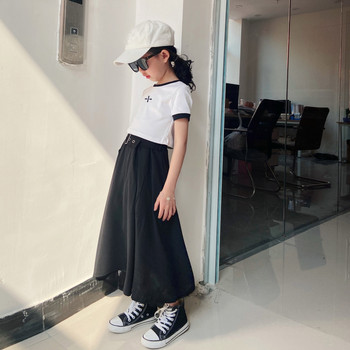 Κορίτσια Μαύρη Σιφόν Καλοκαιρινή Φούστα Μόδα Απλή Μονόχρωμη Παιδικά Ρούχα Κορίτσια Μόδα Παιδική Στολή για Κορίτσια Μωρό