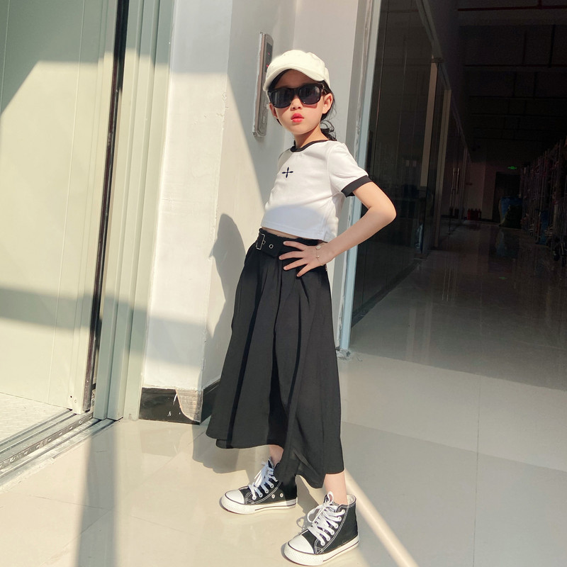 Crna ljetna suknja od šifona za djevojčice Jednostavna Jednobojna dječja odjeća Modna dječja odjeća za djevojčice Dječja odjeća za djevojčice