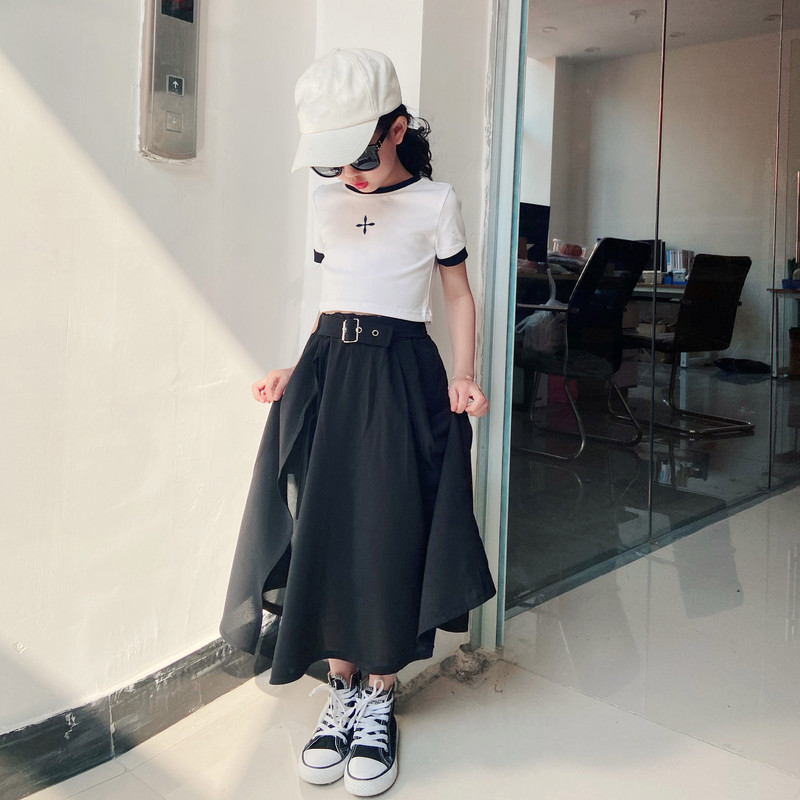 Crna ljetna suknja od šifona za djevojčice Jednostavna Jednobojna dječja odjeća Modna dječja odjeća za djevojčice Dječja odjeća za djevojčice