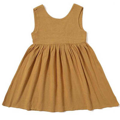 Ljetna haljina za djevojčice od pamučnog lana Jednobojne dječje haljine za zabavu u korejskom stilu 1-5 godina Haljina princeze za djevojčice
