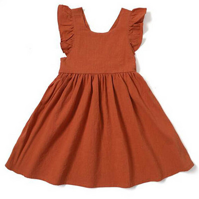 Ljetna haljina za djevojčice od pamučnog lana Jednobojne dječje haljine za zabavu u korejskom stilu 1-5 godina Haljina princeze za djevojčice