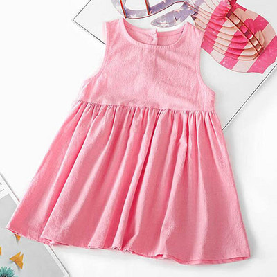 Ljetna haljina za djevojčice od pamučnog lana Jednobojne dječje haljine za zabavu u korejskom stilu 1-5 godina Haljina princeze za djevojčice