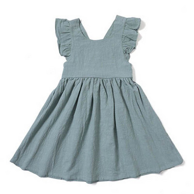 Ljetna haljina za djevojčice od pamučnog lana Jednobojne dječje haljine za zabavu u korejskom stilu 1-5 godina Haljina princeze za djevojčice
