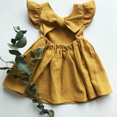 Ljetna haljina za djevojčice od pamučnog lana Jednobojne dječje haljine za zabavu u korejskom stilu 1-5 godina Haljina princeze za djevojčice
