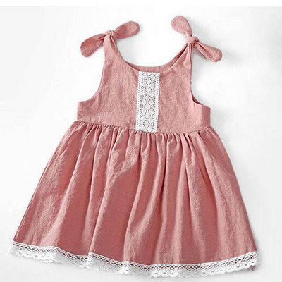 Ljetna haljina za djevojčice od pamučnog lana Jednobojne dječje haljine za zabavu u korejskom stilu 1-5 godina Haljina princeze za djevojčice
