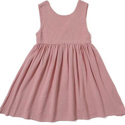 Ljetna haljina za djevojčice od pamučnog lana Jednobojne dječje haljine za zabavu u korejskom stilu 1-5 godina Haljina princeze za djevojčice