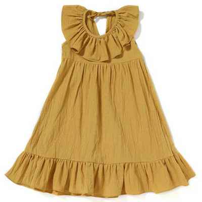 Ljetna haljina za djevojčice od pamučnog lana Jednobojne dječje haljine za zabavu u korejskom stilu 1-5 godina Haljina princeze za djevojčice