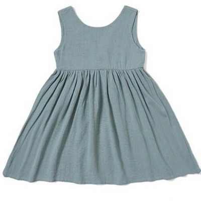 Ljetna haljina za djevojčice od pamučnog lana Jednobojne dječje haljine za zabavu u korejskom stilu 1-5 godina Haljina princeze za djevojčice