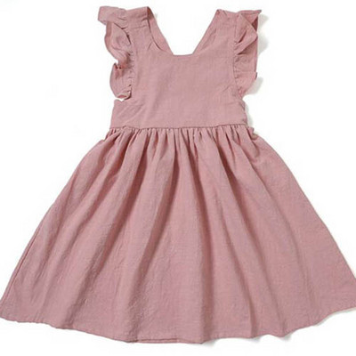 Ljetna haljina za djevojčice od pamučnog lana Jednobojne dječje haljine za zabavu u korejskom stilu 1-5 godina Haljina princeze za djevojčice