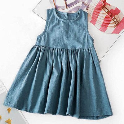 Ljetna haljina za djevojčice od pamučnog lana Jednobojne dječje haljine za zabavu u korejskom stilu 1-5 godina Haljina princeze za djevojčice