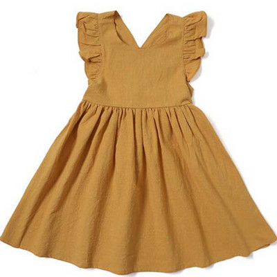 Ljetna haljina za djevojčice od pamučnog lana Jednobojne dječje haljine za zabavu u korejskom stilu 1-5 godina Haljina princeze za djevojčice