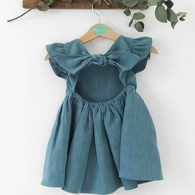 Ljetna haljina za djevojčice od pamučnog lana Jednobojne dječje haljine za zabavu u korejskom stilu 1-5 godina Haljina princeze za djevojčice