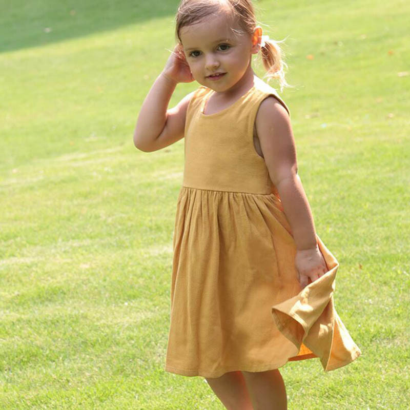 Ljetna haljina za djevojčice od pamučnog lana Jednobojne dječje haljine za zabavu u korejskom stilu 1-5 godina Haljina princeze za djevojčice