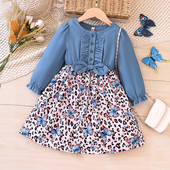 Nova zimska haljina za djevojčice 2023., dugih rukava, O izrez, mašna s printom leptira, plava slatka dizajnerska haljina princeze za djevojčice Vestido 18M-7T