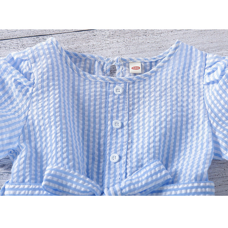 Ljetna haljina, dječja odjeća, slatka haljina za djevojčice, prugasta mašna s printom, kratki rukavi, remen do koljena, odjevne kombinacije A-kroja od 2 do 12 godina