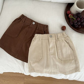 Jednobojna jednostavna polusuknja za djevojke HoneyCherry Jesen Modna radna kratka suknja od pamuka od kepera